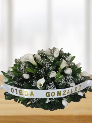Ramo Cubre Cofre, Blanco Especial con Cartuchos y Rosas